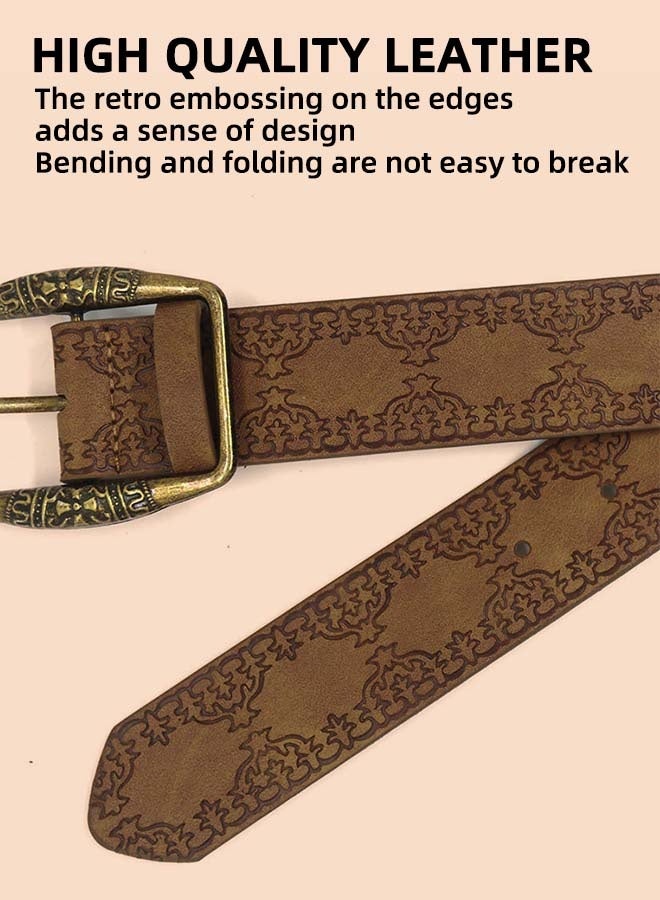 Women'S Casual Belt, Retro Embossed Waist Belt, Brown Alloy, Ethnic Style, American Style, Y2k, High-End Women'S Belt, Suitable For Pairing With Jeans. - Image 3