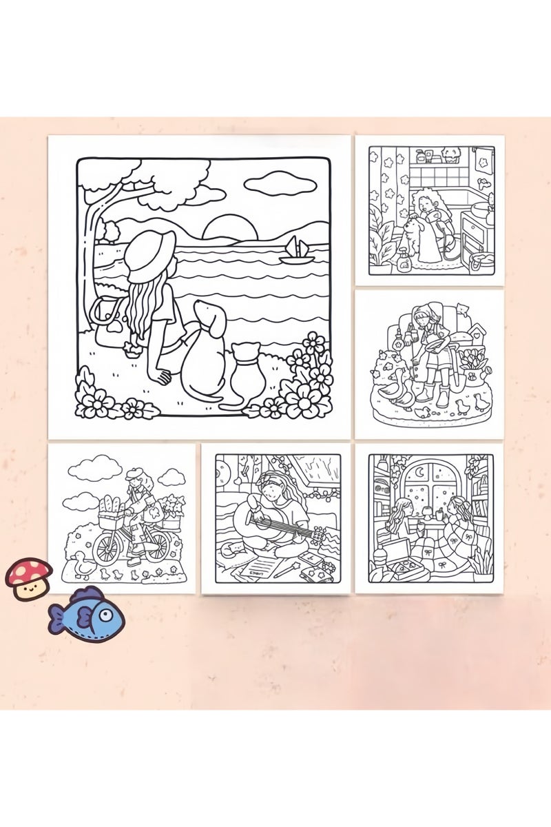 Mr. Penda Girl Moments: A Stress-Relief Coloring Book for Adults & Teens, Cute & Cozy Daily Activities, Mindfulness Illustrations, Relaxing Anti-Anxiety Art Therapy, 40 Hand Drawn Pages Ready for Coloring (Multicolour) - Image 4