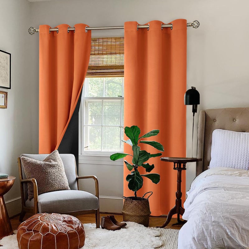 BGment بجلات حرارية معزولة بنسبة 100 ٪ ستائر تعتيم 84 بوصة الطول 2 لوحات إجمالي الستائر حظر الضوء لستائر النافذة غرفة نوم مع بطانة سوداء سميكة عرضها 42 بوصة كل لوحة محترقة برتقالية - Image 2