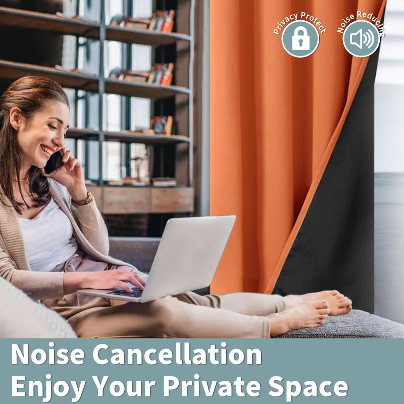 BGment بجلات حرارية معزولة بنسبة 100 ٪ ستائر تعتيم 84 بوصة الطول 2 لوحات إجمالي الستائر حظر الضوء لستائر النافذة غرفة نوم مع بطانة سوداء سميكة عرضها 42 بوصة كل لوحة محترقة برتقالية - Image 5