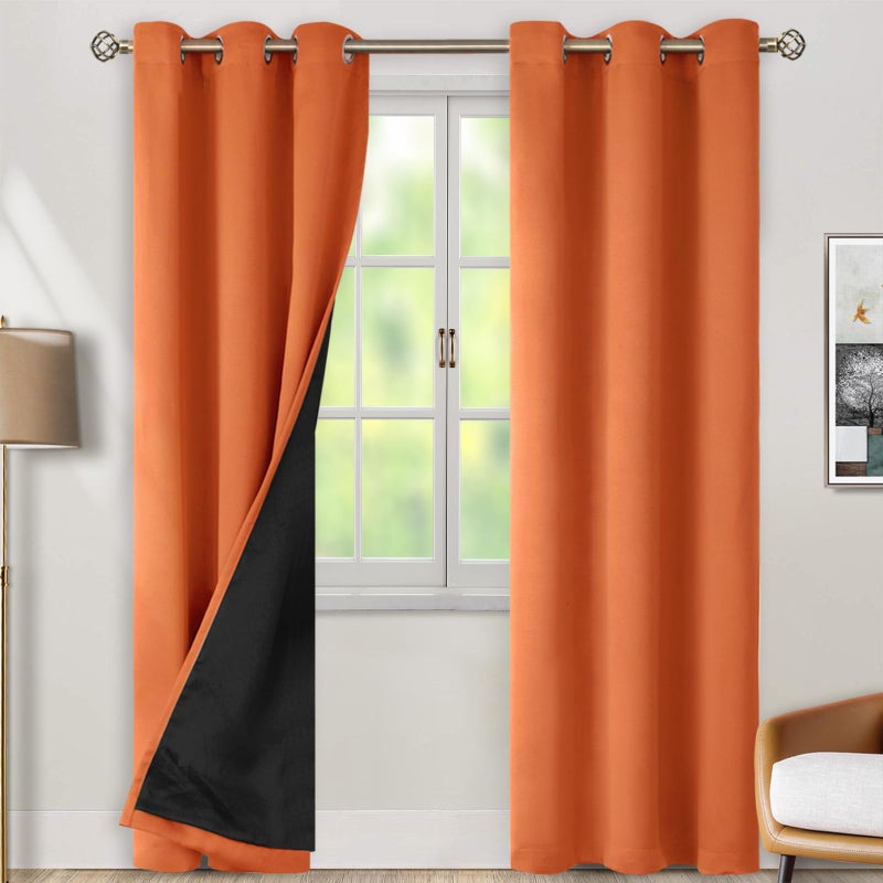 BGment بجلات حرارية معزولة بنسبة 100 ٪ ستائر تعتيم 84 بوصة الطول 2 لوحات إجمالي الستائر حظر الضوء لستائر النافذة غرفة نوم مع بطانة سوداء سميكة عرضها 42 بوصة كل لوحة محترقة برتقالية - Image 1