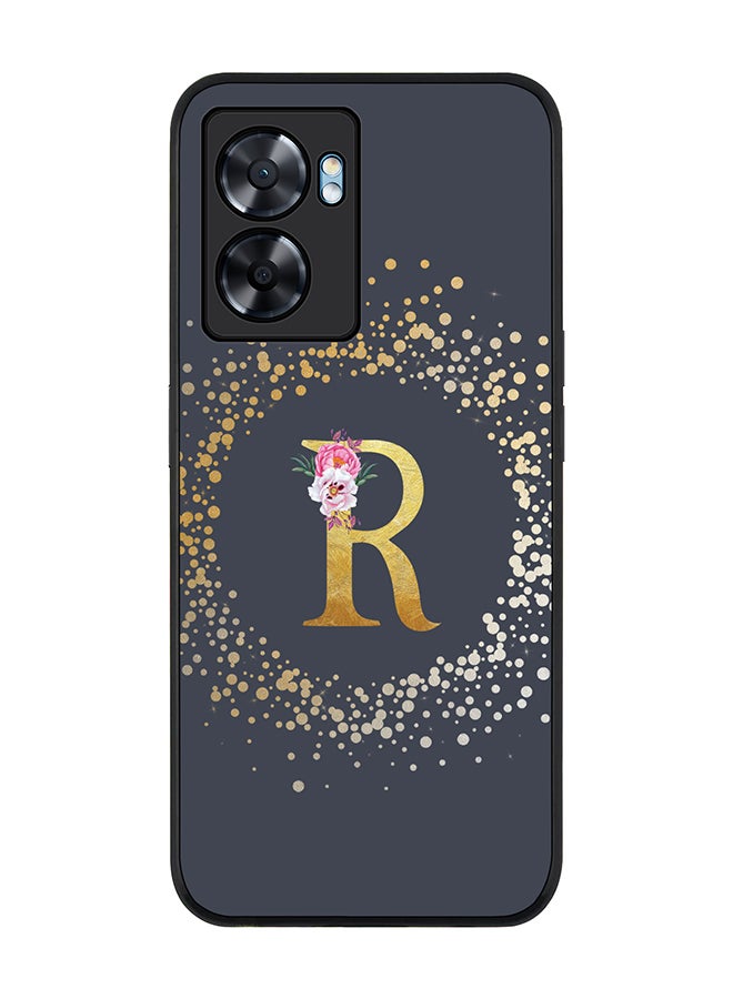Stylizedd Rugged Black edge case for Oppo A77 5G / Oppo A57 5G - Custom Monogram Initial Letter Floral Pattern Alphabet - R (Grey ) - Image 1