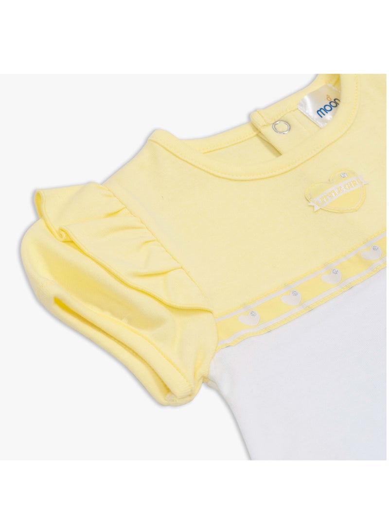Moon MOON 100% Cotton Short Sleeves Romper 3-6M Yellow - Lemon Hearts  - Image 3