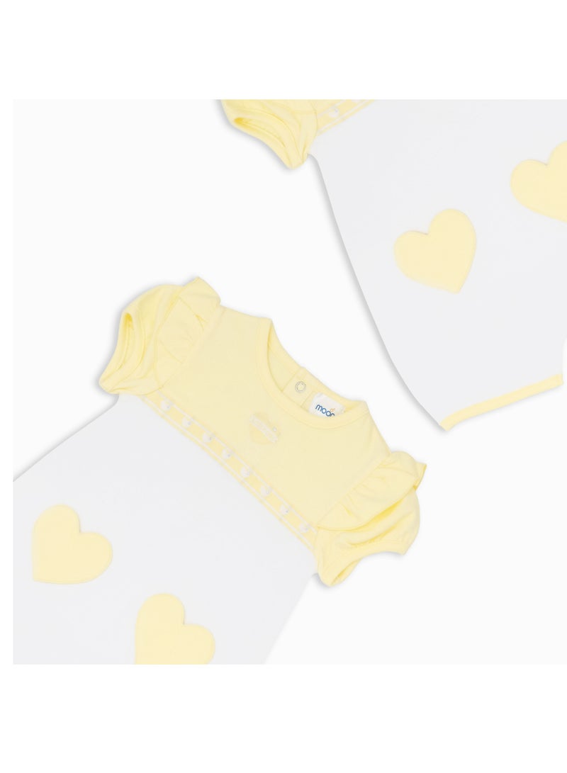 Moon MOON 100% Cotton Short Sleeves Romper 3-6M Yellow - Lemon Hearts  - Image 4