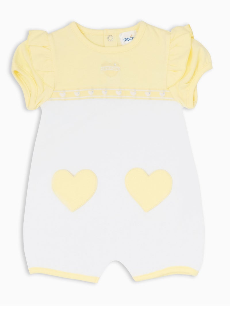 Moon MOON 100% Cotton Short Sleeves Romper 3-6M Yellow - Lemon Hearts  - Image 1