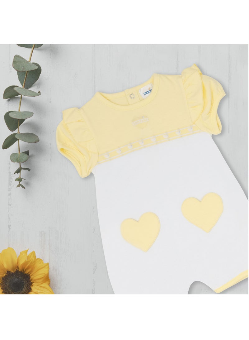 Moon MOON 100% Cotton Short Sleeves Romper 3-6M Yellow - Lemon Hearts  - Image 5