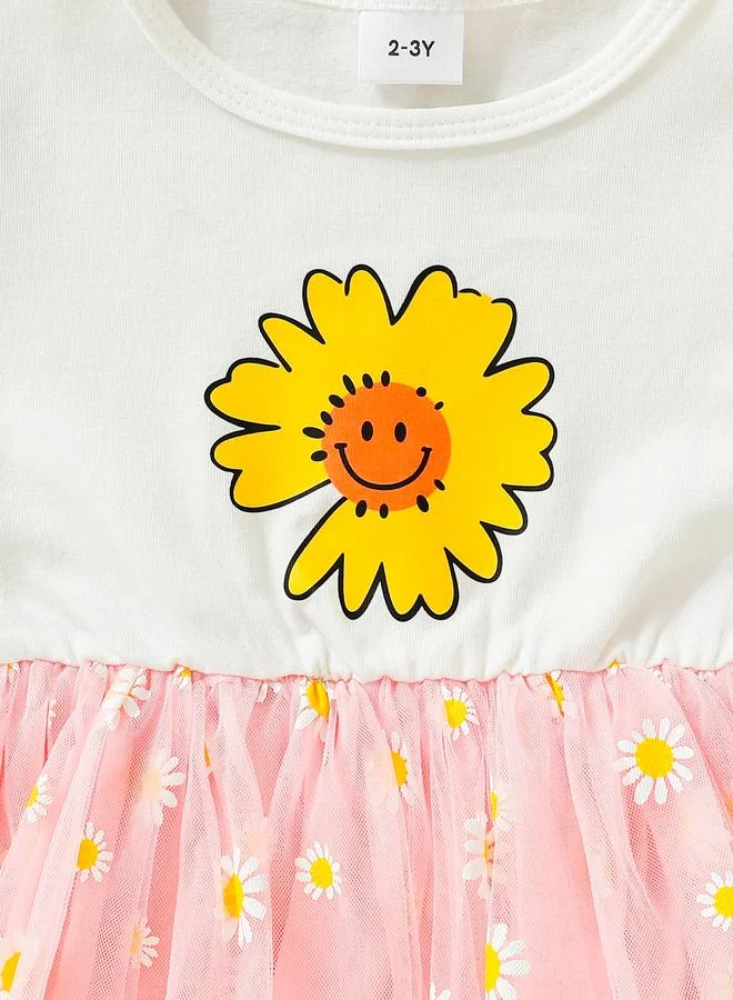 Take Two  Girls Pink Daisy Print Mesh Insert Dress for Women | Best Price UAE