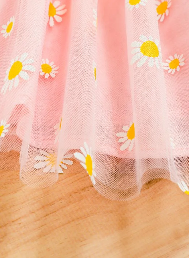 Take Two  Girls Pink Daisy Print Mesh Insert Dress for Women | Best Price UAE