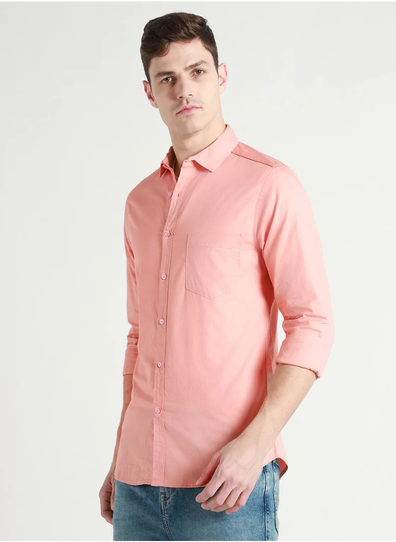 Dennis Lingo Men's Shell 100% Cotton Solid Slim Fit Shirt