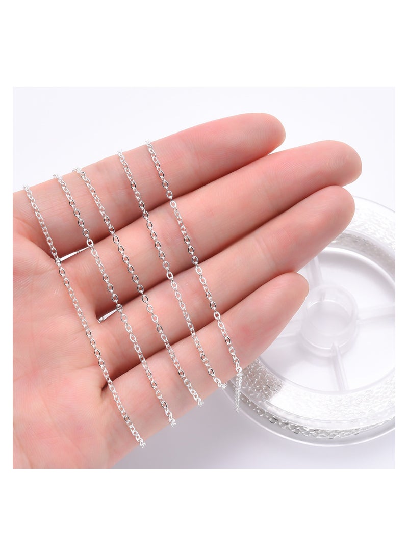 KASTWAVE 33 Feet Silver Plated Necklace Chains for Jewellery Making Cable Chain Spool Brass Chain Bulk for DIY Craft Necklace Pendant with 4mm Jump Ring and Lobster Clasps - Image 2