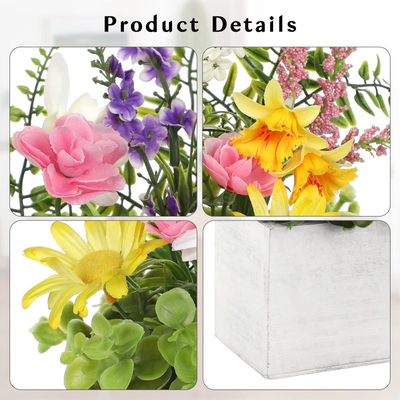 Briful Table Floral Arrangement Centerpiece, Artificial Flowers in Wooden Vase, Silk Flowers for Home Decor Indoor, Spring Summer Flower Farmhouse Table Decor for Dining Table, Coffee Table, Shelf - Image 3