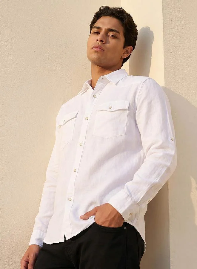 Lee Cooper Lee Cooper Men Regular Fit Collared Long Sleeves Linen Shirt
