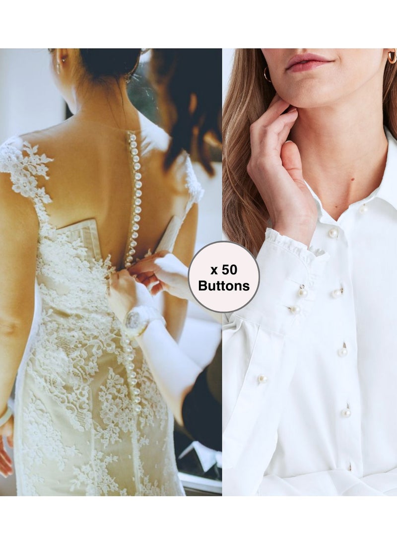 Generic - 50x Premium Ball Pearl Buttons with Metal Shank - Bridal, Dressmaking, Abaya, DIY, 0.8MM (Cream) - Image 1