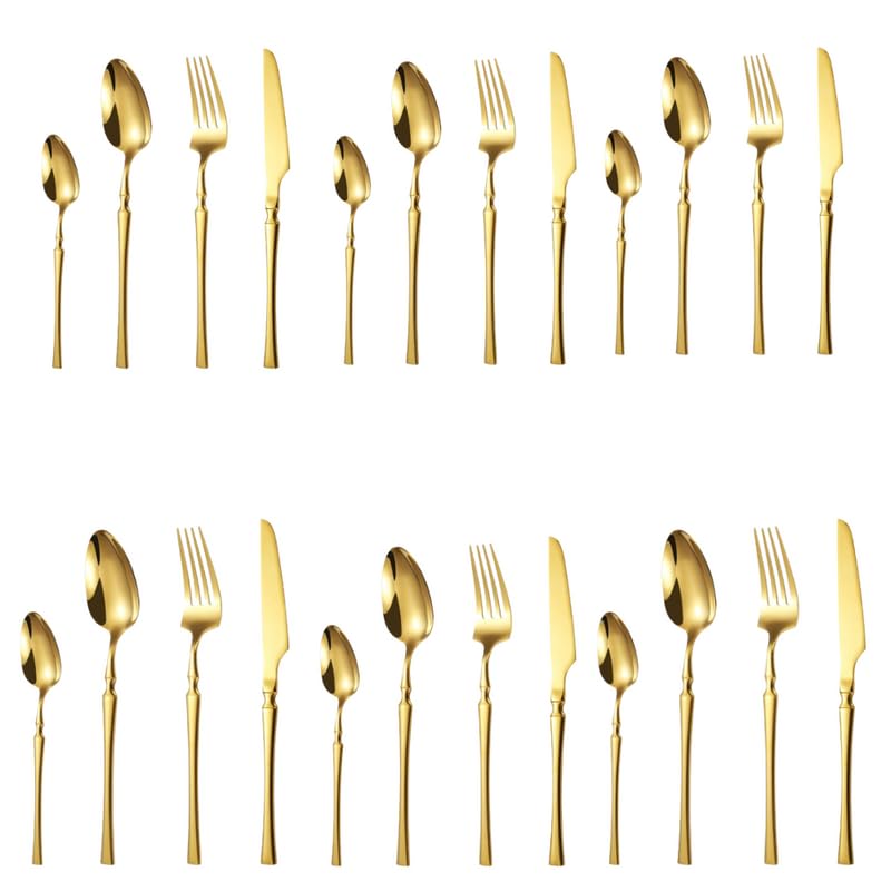 VIKIJO Set of 24 Golden Cutlery Set Reusable Spoon Set Premium Stainless Steel Cutlery Set Portable Tableware Men Women Office Home School KidsSet of 246 Spoon 6 Fork 6 Knife 6 TeaSpoon