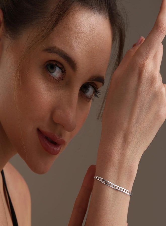 LeCalla سوار سلسلة كيرب من الفضة الإسترلينية 925 للنساء | سلسلة كوبية خفيفة الوزن بقطع الماس صلبة 4.5 مم بطول 6.5 بوصة، مصنوعة في إيطاليا - Image 4