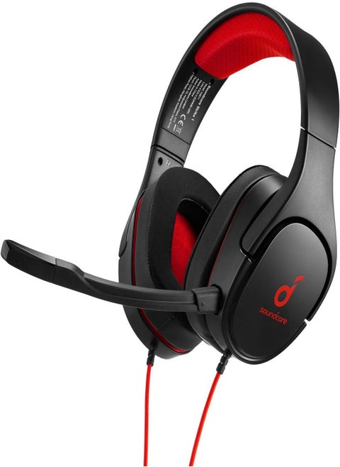 soundcore strike 1 gaming headset, stereo sound, sound enhancement for fps games, noise isolating mic, and cooling gel-infused cushions, gaming headset compatible with xbox one, ps4, and pc