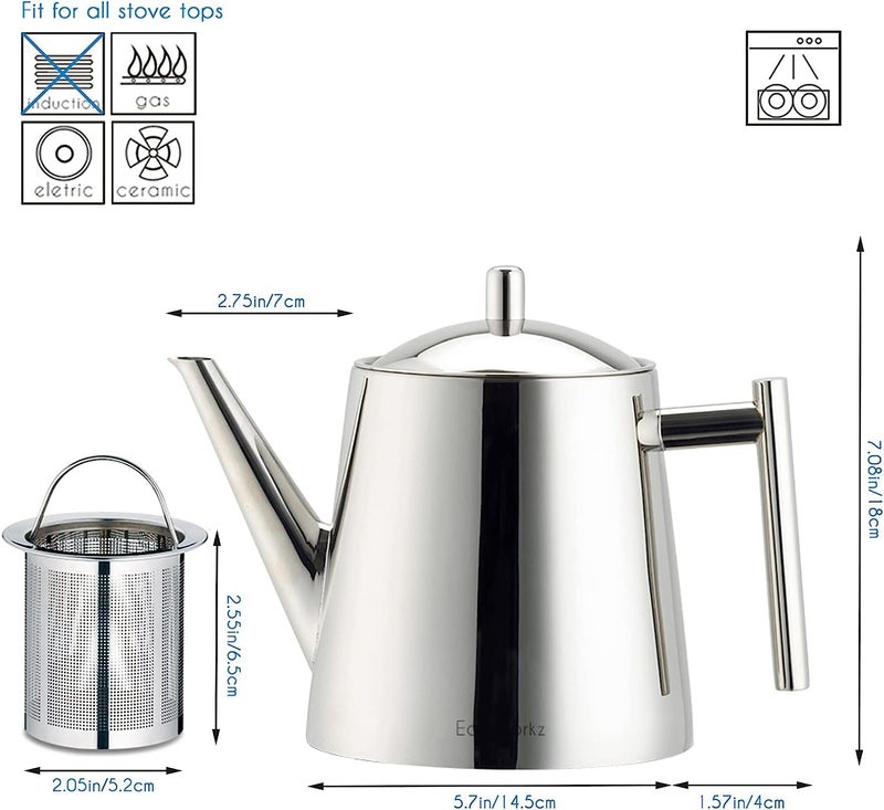 Easyworkz Stainless Steel Teapot With Removeable Infuser 50 oz (1500ml) Stovetop Tea Maker for Fruit Herbal and Infusion - Image 2