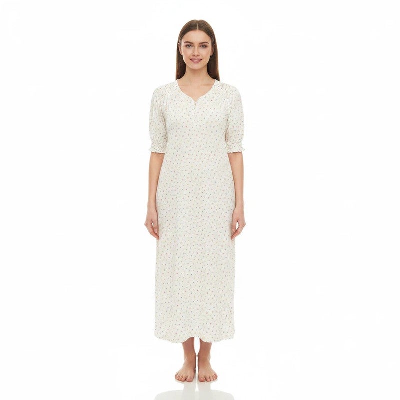 JOANNA Women's Short Sleeve Long Nightgown Printed Soft Sleepwear Maxi Dress - Image 1