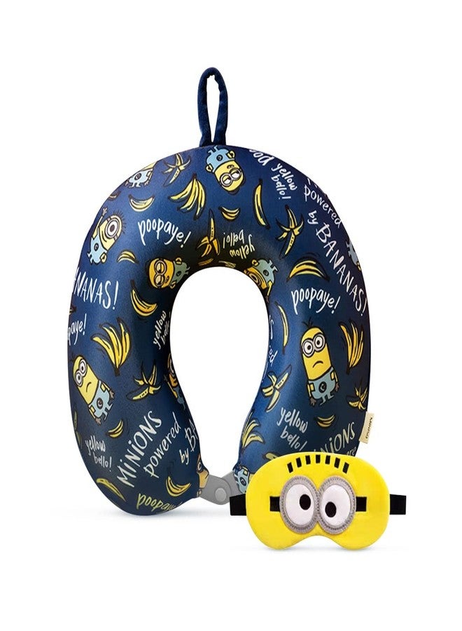 MINISO Minions Travel Neck Pillow with Eye Mask, Cute Cartoon 100% Memory Foam Neck Support Pillow, Lightweight Travelling Pillow Set for Airplane, Car and Home Use - Image 1
