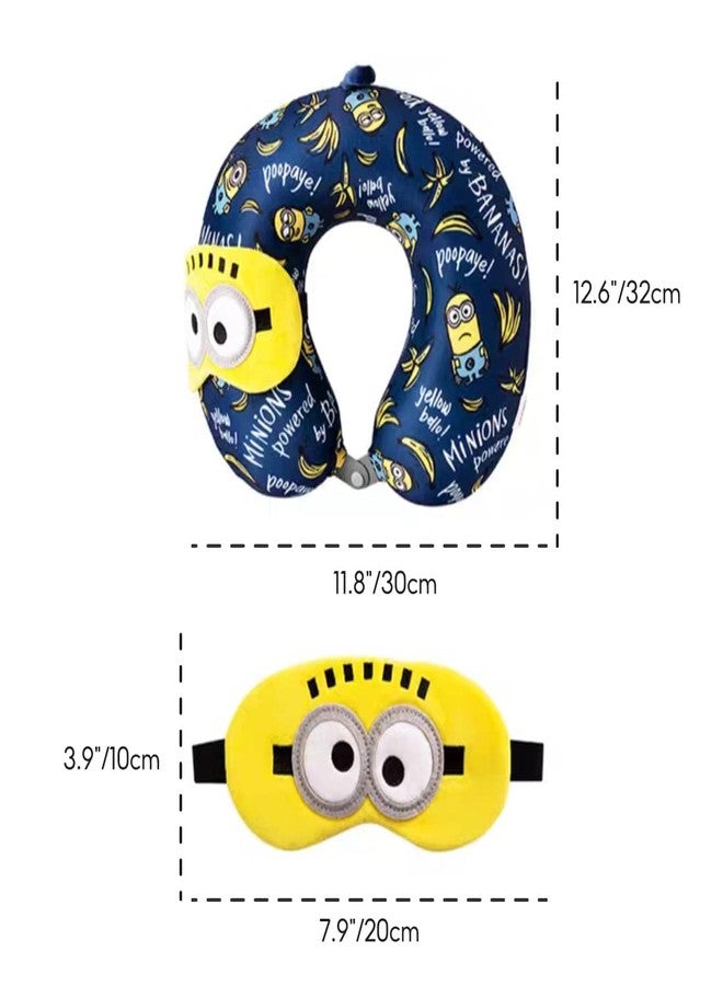 MINISO Minions Travel Neck Pillow with Eye Mask, Cute Cartoon 100% Memory Foam Neck Support Pillow, Lightweight Travelling Pillow Set for Airplane, Car and Home Use - Image 2