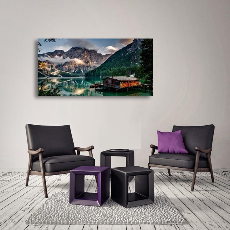 ARS Graphics ARS® Green Lake Mountain Pictures Canvas Wall Art - Modern Artwork for Living Room and Bedroom, 60 x 120 cm - Image 3