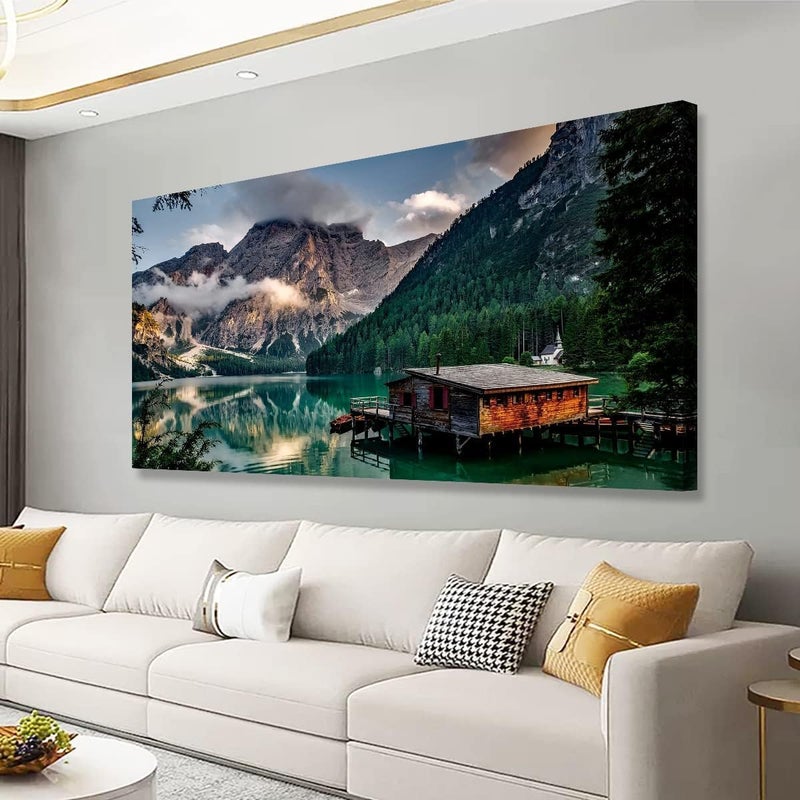 ARS Graphics ARS® Green Lake Mountain Pictures Canvas Wall Art - Modern Artwork for Living Room and Bedroom, 60 x 120 cm - Image 1