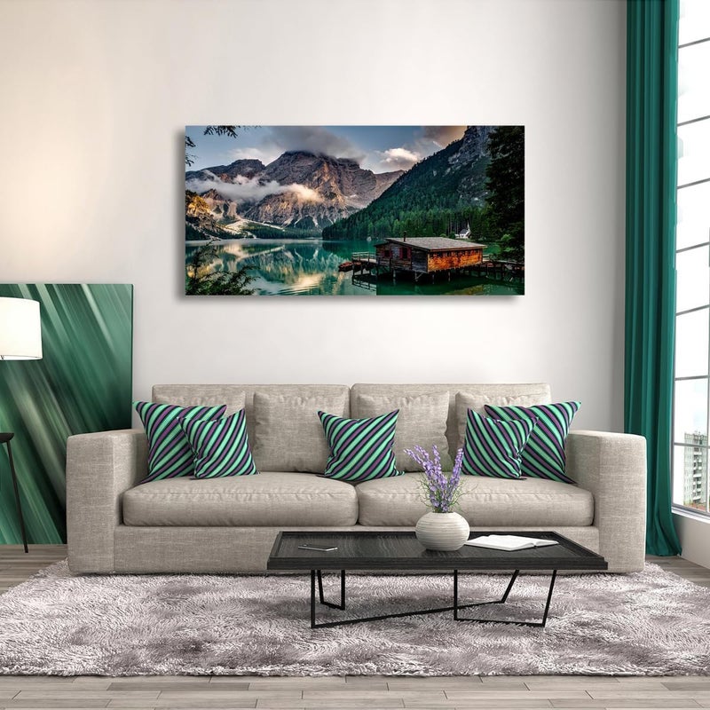 ARS Graphics ARS® Green Lake Mountain Pictures Canvas Wall Art - Modern Artwork for Living Room and Bedroom, 60 x 120 cm - Image 2