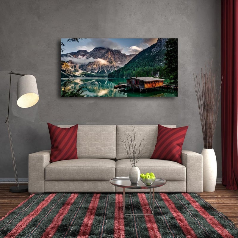 ARS Graphics ARS® Green Lake Mountain Pictures Canvas Wall Art - Modern Artwork for Living Room and Bedroom, 60 x 120 cm - Image 4