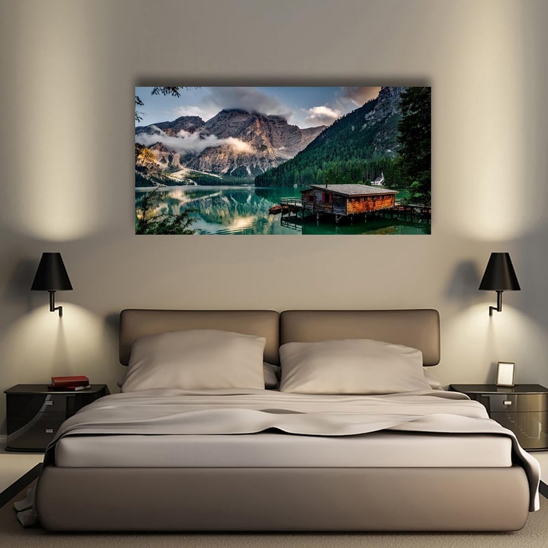 ARS Graphics ARS® Green Lake Mountain Pictures Canvas Wall Art - Modern Artwork for Living Room and Bedroom, 60 x 120 cm - Image 5