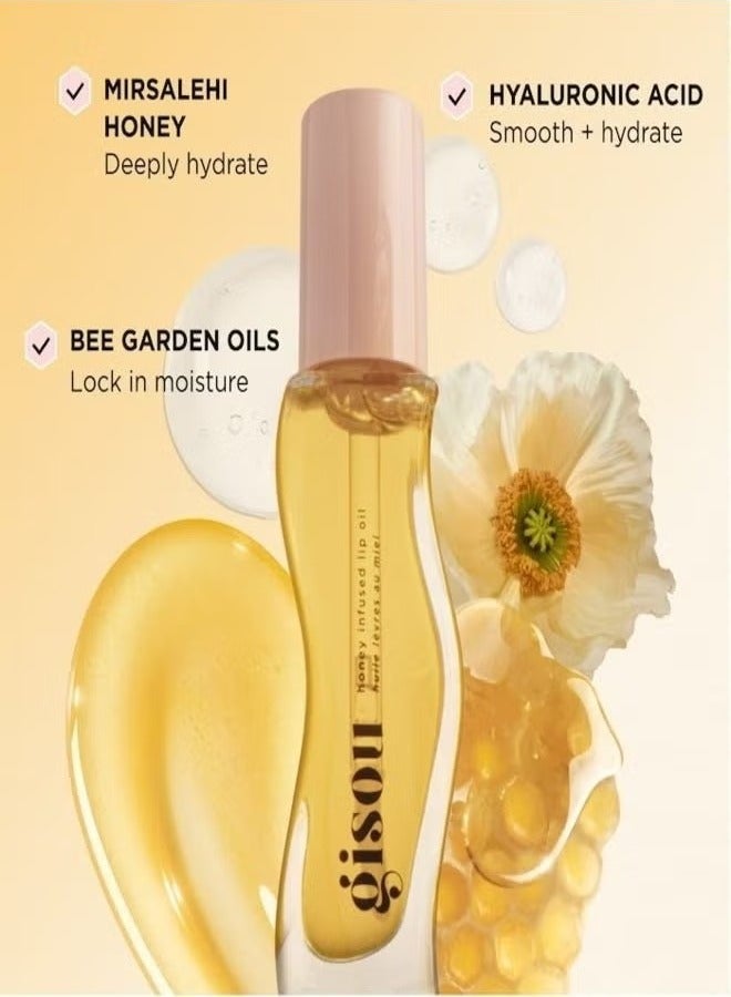 Gisou Honey Infused Lip Oil Honey Gold - Clear Golden Glow, Hydrating & Nourishing Lip Treatment (0.27 Oz / 8 Ml)