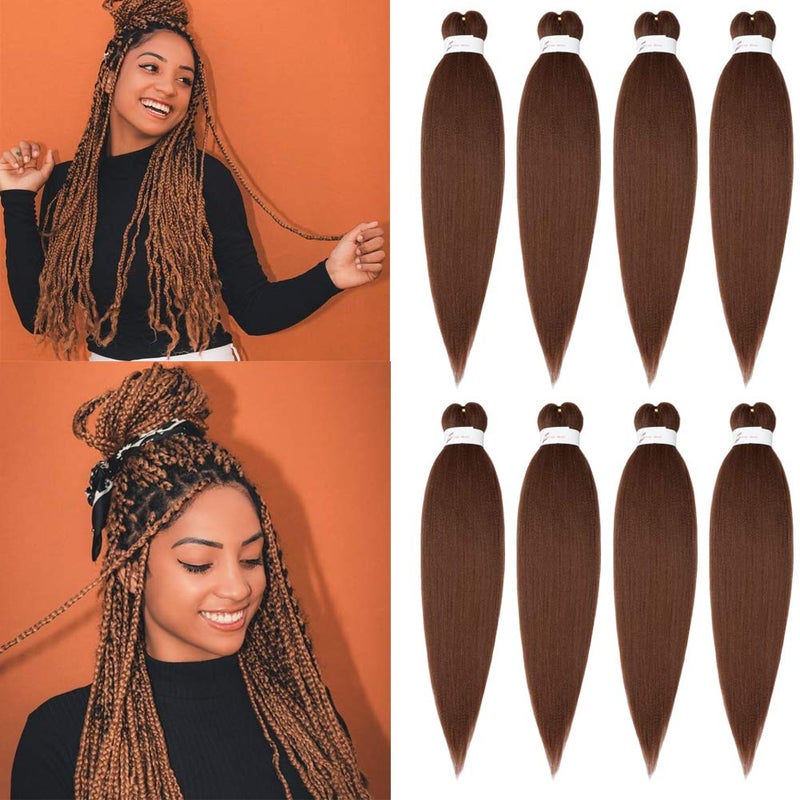 ShowCoco Braiding Hair Pre Stretched Braiding Hair Auburn Brown 26 Inch  8 Packs Crochet Braids Hair Yaki Straight Hair For Women Hot Water Setting26inch30