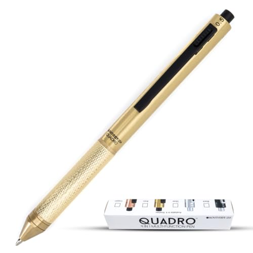 Monteverde USA Quadro 4-in-1 Multifunction Pen - Brass Finish - Three Ballpoint Refills & 0.5mm Pencil - Solid Brass Barrel with Knurled Grip - Refillable & Durable - Image 1