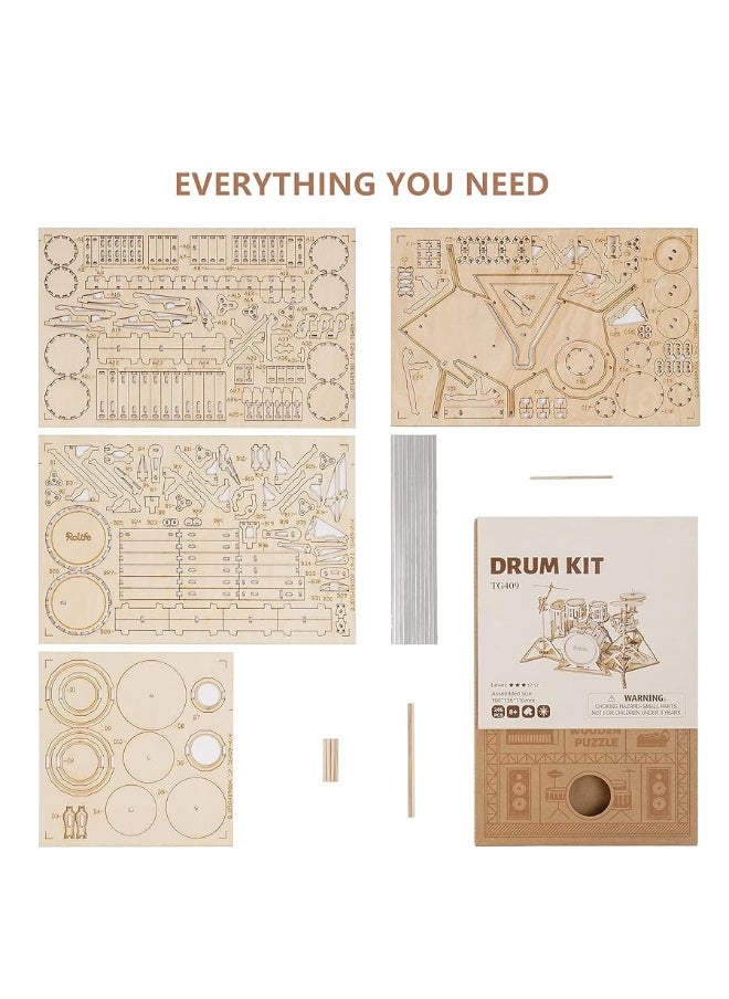 Robotime ROBOTIME Wooden Craft Kits for Kids 3D Wooden Puzzle DIY Model Drum Kit to Build for Boys Adorable Home Decoration for Teens  - Image 2