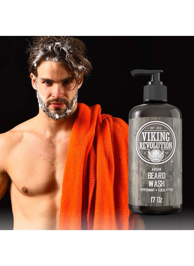 Viking Revolution Beard Wash Shampoo w/Argan & Jojoba Oils - Softens & Strengthens - Natural Peppermint and Eucalyptus Scent - Beard Shampoo w/Beard Oil (17 oz Shampoo)  - Image 3