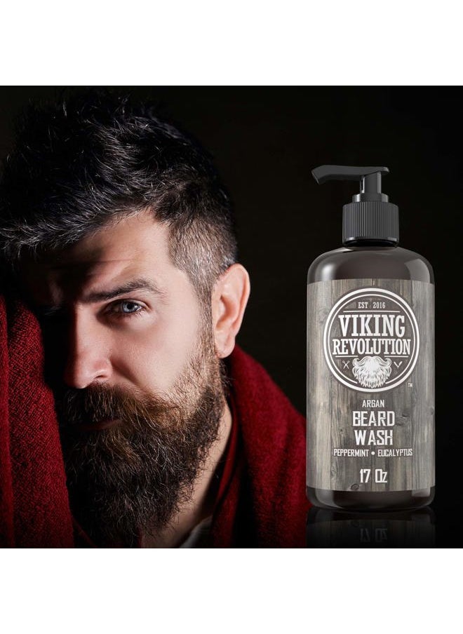 Viking Revolution Beard Wash Shampoo w/Argan & Jojoba Oils - Softens & Strengthens - Natural Peppermint and Eucalyptus Scent - Beard Shampoo w/Beard Oil (17 oz Shampoo)  - Image 4
