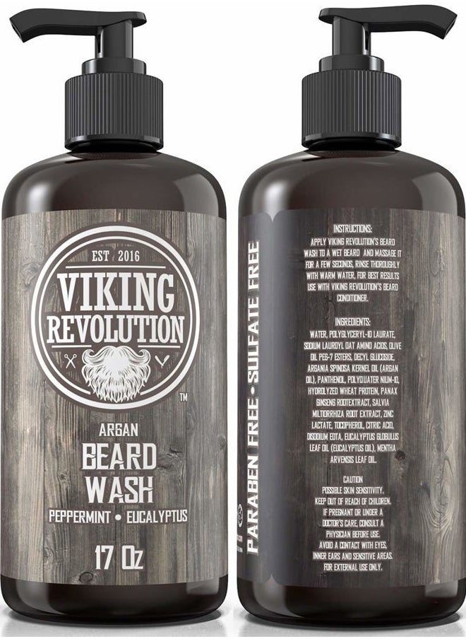 Viking Revolution Beard Wash Shampoo w/Argan & Jojoba Oils - Softens & Strengthens - Natural Peppermint and Eucalyptus Scent - Beard Shampoo w/Beard Oil (17 oz Shampoo)  - Image 2
