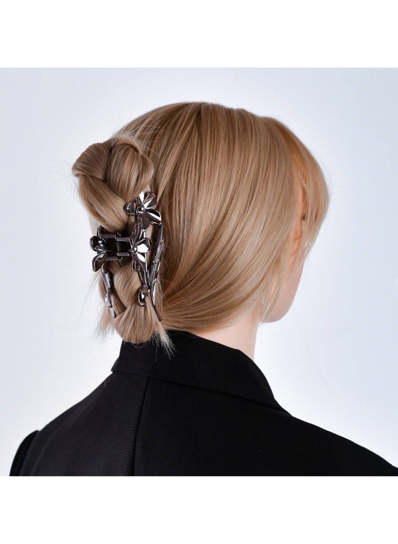 Generic Double Flower Hair Clip on a Tree Branch, luxurious design reflecting femininity and natural beauty. Perfect for a standout look with a touch of elegance and long-lasting hold throughout the day."