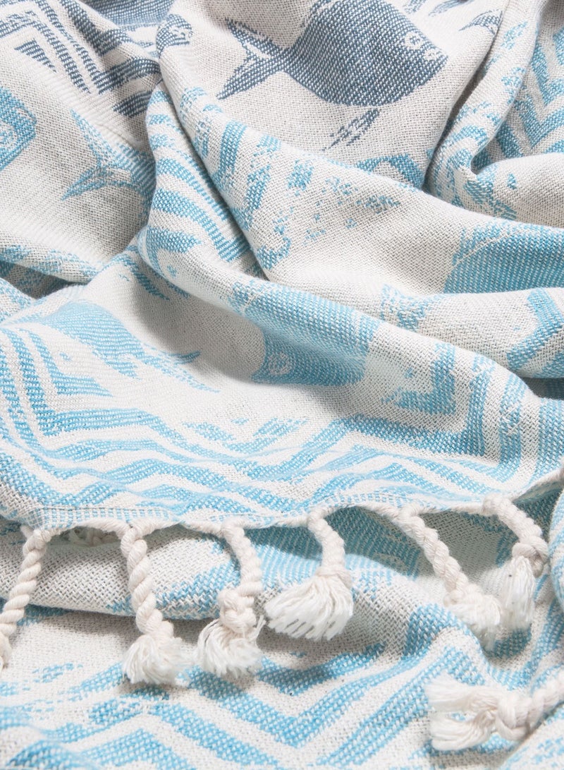 Anemoss Turkish Peshtemal Bath Towel, Large Size 100x180cm, Fishes Pattern Design, 100% Cotton Soft & Quick Dry Material, Versatile Use for Beach, Pool and Bath, Peshtemal Bath Towel - Image 4