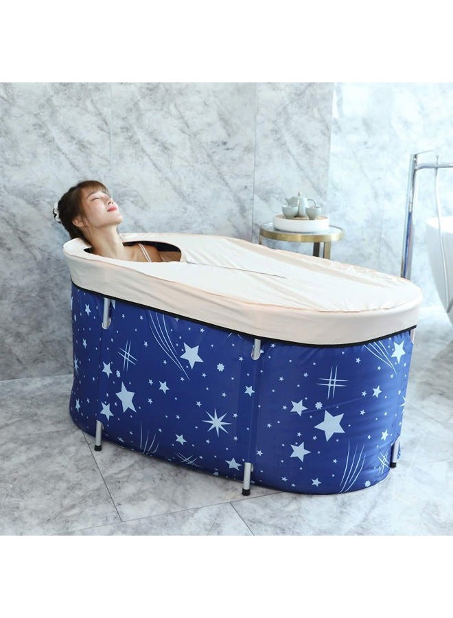 PLKO Foldable Bathtub Portable Soaking Bath Tub,Eco-Friendly Bathing Tub for Shower Stall,Thickening with Thermal Foam to Keep Temperature (XL Blue Sky) - Image 4