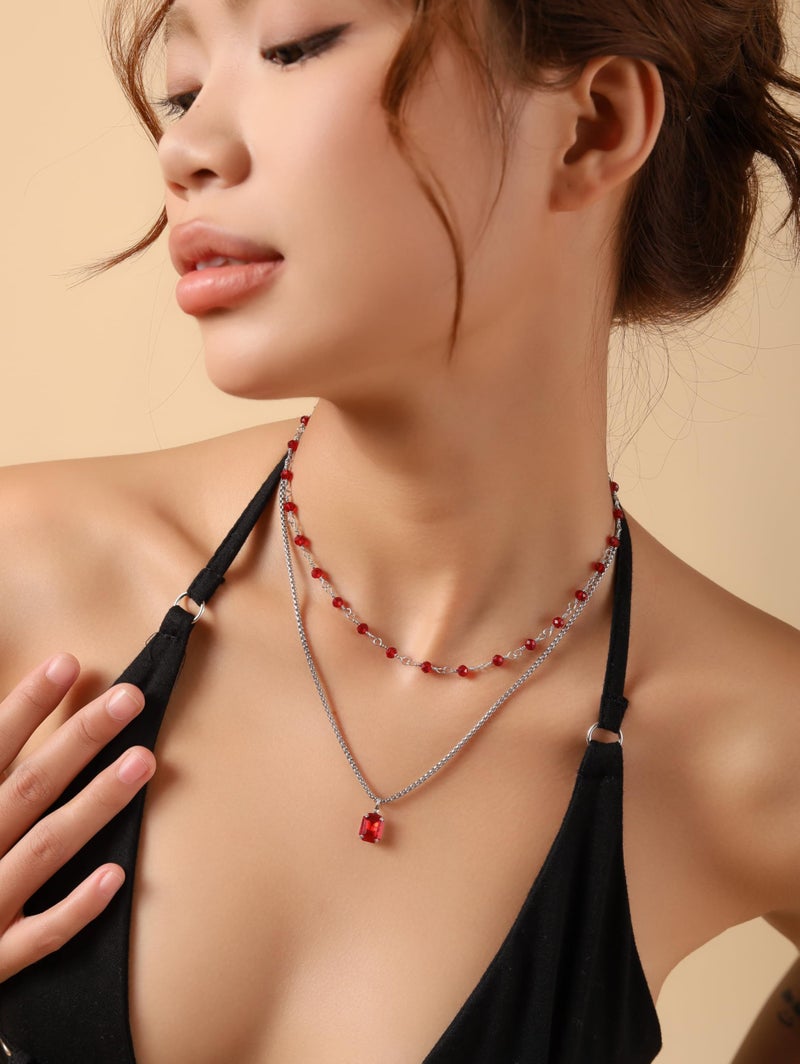Sacina Gothic Boho Layered Red Crystal Necklace, Red Choker, Gothic Choker, Christmas Jewelry Gift For Women - Image 2