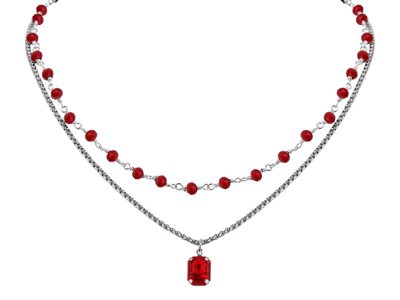 Sacina Gothic Boho Layered Red Crystal Necklace, Red Choker, Gothic Choker, Christmas Jewelry Gift For Women - Image 1