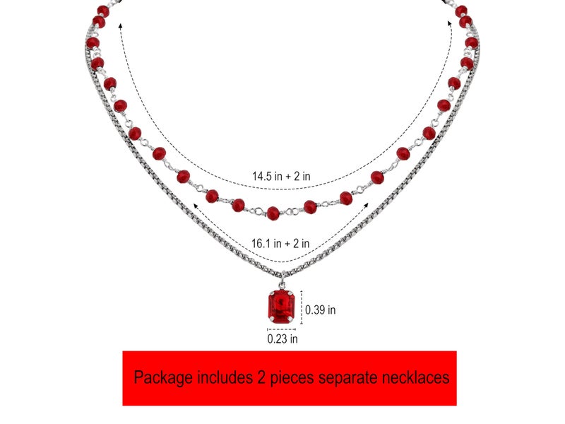 Sacina Gothic Boho Layered Red Crystal Necklace, Red Choker, Gothic Choker, Christmas Jewelry Gift For Women - Image 5