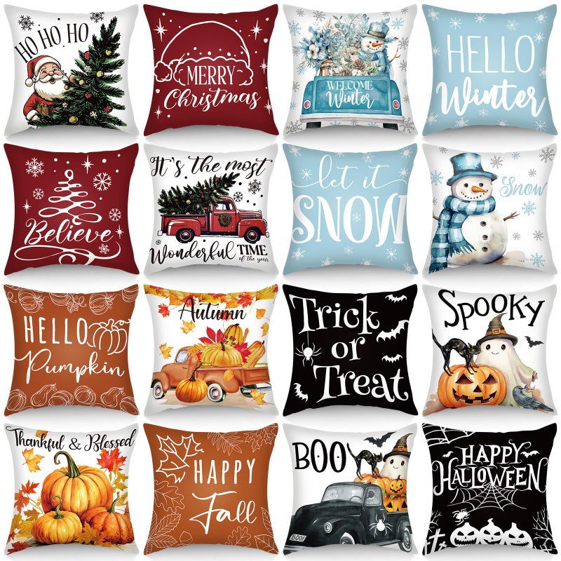GlikCeil Set of 16 Winter Pillow Covers 18 x 18 Inch Seasonal Throw Pillow Covers Christmas Holiday Pillowcases Decorative Cushion Pillowcases for Farmhouse Home Couch Sofa Decor - Image 2