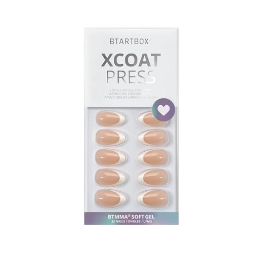 BTArtbox Press On Nails Short - Almond French Tip Press On Nails with Glue for Women, Soft Gel Glue On Nails in 16 Sizes - 32 Stick On Nails Kit, White French - Image 3