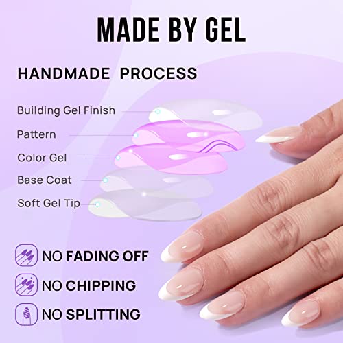 BTArtbox Press On Nails Short - Almond French Tip Press On Nails with Glue for Women, Soft Gel Glue On Nails in 16 Sizes - 32 Stick On Nails Kit, White French - Image 4
