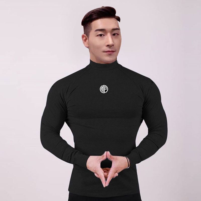 Muscle Men''s New Fitness Tight T-shirt Casual Breathable Vertical Collar High Elastic Base Shirt Running - Image 2