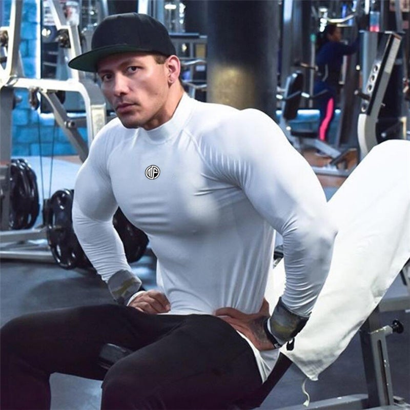 Muscle Men''s New Fitness Tight T-shirt Casual Breathable Vertical Collar High Elastic Base Shirt Running - Image 3