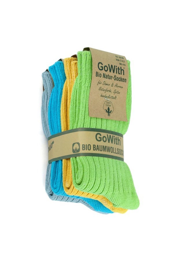 Gowith 4-5 Pairs Unisex Natural 97% Cotton Crew Socks, Pure Cotton Comfy Cozy Breathable Seamless Casual Socks for Men Women, Multicolor-1 - 4 Pairs, XS - Image 1