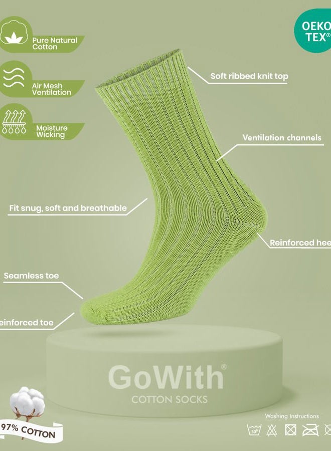 Gowith 4-5 Pairs Unisex Natural 97% Cotton Crew Socks, Pure Cotton Comfy Cozy Breathable Seamless Casual Socks for Men Women, Multicolor-1 - 4 Pairs, XS - Image 2