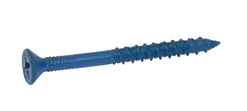 CONFAST 1/4" x 5" Blue Flat Phillips Concrete Screw Anchor with Drill Bit for Anchoring to Masonry, Block or Brick (100 per Box) - Image 1